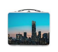 Fabulous Lunch Box Métal Argenté pour Sandwich et Snack - Building Dans un Coucher de Soleil Paysage Urbain - Boîte à Goûter Aluminium Gamelle Rigide Style Rétro Imprimée en France