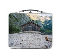 Fabulous Lunch Box Métal Argenté pour Sandwich et Snack - Cabane en Bois Au Bord d'un Lac de Montagne B - Boîte à Goûter Aluminium Gamelle Rigide Style Rétro Imprimée en France