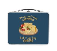 Fabulous Lunch Box Métal Argenté pour Sandwich et Snack - Cheese - Money Can't Buy Happiness Aperitif Boîte à Goûter Aluminium Gamelle Rigide Style Rétro Imprimée en France