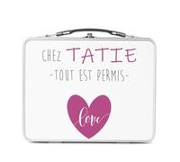 Fabulous Lunch Box Métal Argenté pour Sandwich et Snack - Chez Ma Tatie Tout Est Permis Love Tante Enfant - Boîte à Goûter Aluminium Gamelle Rigide Style Rétro Imprimée en France