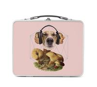 Fabulous Lunch Box Métal Argenté pour Sandwich et Snack - Chien Casque audio Collage Art Surréalisme Vintage Champignon - Boîte à Goûter Aluminium Gamelle Rigide Style Rétro Imprimée en France