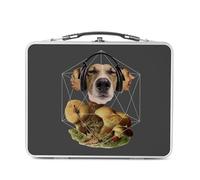 Fabulous Lunch Box Métal Argenté pour Sandwich et Snack - Chien Casque audio Collage Art Surréalisme Vintage Champignon - Boîte à Goûter Aluminium Gamelle Rigide Style Rétro Imprimée en France