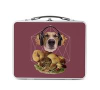 Fabulous Lunch Box Métal Argenté pour Sandwich et Snack - Chien Casque audio Collage Art Surréalisme Vintage Champignon - Boîte à Goûter Aluminium Gamelle Rigide Style Rétro Imprimée en France