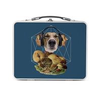 Fabulous Lunch Box Métal Argenté pour Sandwich et Snack - Chien Casque audio Collage Art Surréalisme Vintage Champignon - Boîte à Goûter Aluminium Gamelle Rigide Style Rétro Imprimée en France