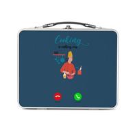 Fabulous Lunch Box Métal Argenté pour Sandwich et Snack - Cooking Is Calling Me Cook Meal - Boîte à Goûter Aluminium Gamelle Rigide Style Rétro Imprimée en France