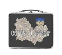 Fabulous Lunch Box Métal Argenté pour Sandwich et Snack - Cotes d'Armor 22 Département Carte Ancienne Bretagne - Boîte à Goûter Aluminium Gamelle Rigide Style Rétro Imprimée en France