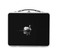 Fabulous Lunch Box Métal Argenté pour Sandwich et Snack - Cygne Blanc sur Fond Noir se reflete Dans L'Eau d'Un Lac - Boîte à Goûter Aluminium Gamelle Rigide Style Rétro Imprimée en France