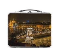 Fabulous Lunch Box Métal Argenté pour Sandwich et Snack - Danube Pont de Budapest Hongrie la Nuit Paysage Urbain - Boîte à Goûter Aluminium Gamelle Rigide Style Rétro Imprimée en France