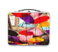 Fabulous Lunch Box Métal Argenté pour Sandwich et Snack - Envol de Parapluies Multicolores Photo d'Art - Boîte à Goûter Aluminium Gamelle Rigide Style Rétro Imprimée en France