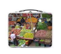 Fabulous Lunch Box Métal Argenté pour Sandwich et Snack - Etale Fruits Et Legumes Tradition Marche Merveille de L'Inde - Boîte à Goûter Aluminium Gamelle Rigide Style Rétro Imprimée en France