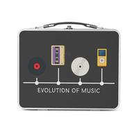 Fabulous Lunch Box Métal Argenté pour Sandwich et Snack - Evolution of Music Musique Vinyle Vintage CD - Boîte à Goûter Aluminium Gamelle Rigide Style Rétro Imprimée en France