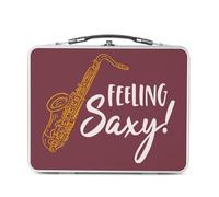 Fabulous Lunch Box Métal Argenté pour Sandwich et Snack - Feeling Saxy Saxophone Musique Musicien Instrument - Boîte à Goûter Aluminium Gamelle Rigide Style Rétro Imprimée en France
