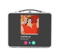 Fabulous Lunch Box Métal Argenté pour Sandwich et Snack - Gaston Beauty and the Beast Social Network Meeting Love - Boîte à Goûter Aluminium Gamelle Rigide Style Rétro Imprimée en France