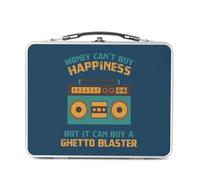 Fabulous Lunch Box Métal Argenté pour Sandwich et Snack - Ghetto Blaster - Money Can't Buy Happiness Music Boîte à Goûter Aluminium Gamelle Rigide Style Rétro Imprimée en France