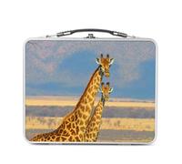 Fabulous Lunch Box Métal Argenté pour Sandwich et Snack - Girafes dans la Savane Animaux Sauvages Afrique - Boîte à Goûter Aluminium Gamelle Rigide Style Rétro Imprimée en France