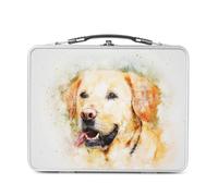 Fabulous Lunch Box Métal Argenté pour Sandwich et Snack - Golden Retriever Blanc Peinture Gros Chien Chill Mignon Relax Art - Boîte à Goûter Aluminium Gamelle Rigide Style Rétro Imprimée en France