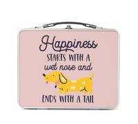 Fabulous Lunch Box Métal Argenté pour Sandwich et Snack - Happiness starts with a wet Nose and ends with Tail Dog - Boîte à Goûter Aluminium Gamelle Rigide Style Rétro Imprimée en France