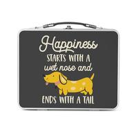 Fabulous Lunch Box Métal Argenté pour Sandwich et Snack - Happiness starts with a wet Nose and ends with Tail Dog - Boîte à Goûter Aluminium Gamelle Rigide Style Rétro Imprimée en France