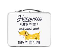 Fabulous Lunch Box Métal Argenté pour Sandwich et Snack - Happiness starts with a wet Nose and ends with Tail Dog - Boîte à Goûter Aluminium Gamelle Rigide Style Rétro Imprimée en France