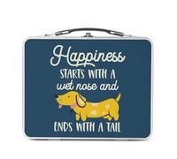 Fabulous Lunch Box Métal Argenté pour Sandwich et Snack - Happiness starts with a wet Nose and ends with Tail Dog - Boîte à Goûter Aluminium Gamelle Rigide Style Rétro Imprimée en France