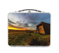 Fabulous Lunch Box Métal Argenté pour Sandwich et Snack - Homme devant Sa Cabane Face au Leve de Soleil sur la Plaine - Boîte à Goûter Aluminium Gamelle Rigide Style Rétro Imprimée en France