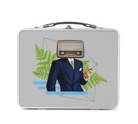 Fabulous Lunch Box Métal Argenté pour Sandwich et Snack - Homme Radio Collage Art Surréalisme Humour - Boîte à Goûter Aluminium Gamelle Rigide Style Rétro Imprimée en France