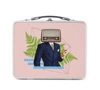 Fabulous Lunch Box Métal Argenté pour Sandwich et Snack - Homme Radio Collage Art Surréalisme Humour - Boîte à Goûter Aluminium Gamelle Rigide Style Rétro Imprimée en France