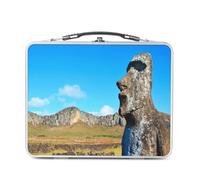 Fabulous Lunch Box Métal Argenté pour Sandwich et Snack - Ile de Paques Chili Unesco Patrimoine Mondiale Statue - Boîte à Goûter Aluminium Gamelle Rigide Style Rétro Imprimée en France