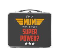 Fabulous Lunch Box Métal Argenté pour Sandwich et Snack - I'm a Mom, what's your Super Power? - Boîte à Goûter Aluminium Gamelle Rigide Style Rétro Imprimée en France