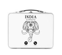 Fabulous Lunch Box Métal Argenté pour Sandwich et Snack - India Is Calling Me Elephant Animal - Boîte à Goûter Aluminium Gamelle Rigide Style Rétro Imprimée en France
