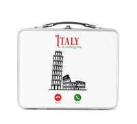 Fabulous Lunch Box Métal Argenté pour Sandwich et Snack - Italy Is Calling Me Colosseum Rome Tower of Pisa - Boîte à Goûter Aluminium Gamelle Rigide Style Rétro Imprimée en France