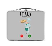 Fabulous Lunch Box Métal Argenté pour Sandwich et Snack - Italy Is Calling Me Pizza Travel Gastronomy - Boîte à Goûter Aluminium Gamelle Rigide Style Rétro Imprimée en France
