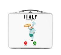 Fabulous Lunch Box Métal Argenté pour Sandwich et Snack - Italy Is Calling Me Pizza Travel Gastronomy - Boîte à Goûter Aluminium Gamelle Rigide Style Rétro Imprimée en France