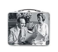 Fabulous Lunch Box Métal Argenté pour Sandwich et Snack - Jacques Et Bernadette Chirac Vintage President France - Boîte à Goûter Aluminium Gamelle Rigide Style Rétro Imprimée en France