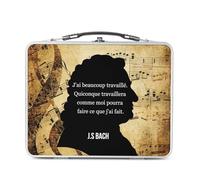 Fabulous Lunch Box Métal Argenté pour Sandwich et Snack - J'ai Beaucoup Travaillé Bach Citation Musique Compositeur Motivation - Boîte à Goûter Aluminium Gamelle Rigide Style Rétro Imprimée en France
