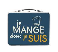 Fabulous Lunch Box Métal Argenté pour Sandwich et Snack - Je Mange donc je Suis Humour Jeu de Mot Philosophie - Boîte à Goûter Aluminium Gamelle Rigide Style Rétro Imprimée en France