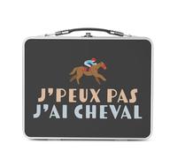 Fabulous Lunch Box Métal Argenté pour Sandwich et Snack - J'Peux Pas J'ai Cheval Equitation Poney - Boîte à Goûter Aluminium Gamelle Rigide Style Rétro Imprimée en France