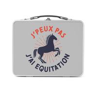 Fabulous Lunch Box Métal Argenté pour Sandwich et Snack - J'Peux Pas J'ai Equitation Cheval Poney Dressage - Boîte à Goûter Aluminium Gamelle Rigide Style Rétro Imprimée en France