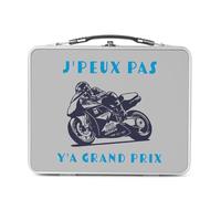 Fabulous Lunch Box Métal Argenté pour Sandwich et Snack - J'Peux Pas Y'a Grand Prix Moto Course Mécanique GP - Boîte à Goûter Aluminium Gamelle Rigide Style Rétro Imprimée en France