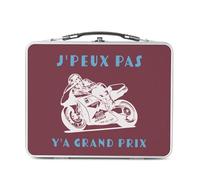 Fabulous Lunch Box Métal Argenté pour Sandwich et Snack - J'Peux Pas Y'a Grand Prix Moto Course Mécanique GP - Boîte à Goûter Aluminium Gamelle Rigide Style Rétro Imprimée en France