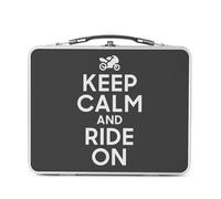 Fabulous Lunch Box Métal Argenté pour Sandwich et Snack - Keep Calm and Ride On Parodie Angleterre Moto Motard - Boîte à Goûter Aluminium Gamelle Rigide Style Rétro Imprimée en France