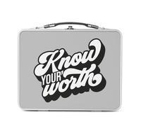 Fabulous Lunch Box Métal Argenté pour Sandwich et Snack - Know Your Worth Typographie Message Bien Etre Self Care Amour Santé - Boîte à Goûter Aluminium Gamelle Rigide Style Rétro Imprimée en France