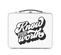 Fabulous Lunch Box Métal Argenté pour Sandwich et Snack - Know Your Worth Typographie Message Bien Etre Self Care Amour Santé - Boîte à Goûter Aluminium Gamelle Rigide Style Rétro Imprimée en France