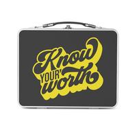 Fabulous Lunch Box Métal Argenté pour Sandwich et Snack - Know Your Worth Typographie Message Bien Etre Self Care Amour Santé - Boîte à Goûter Aluminium Gamelle Rigide Style Rétro Imprimée en France