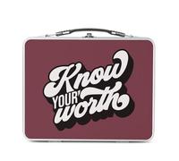 Fabulous Lunch Box Métal Argenté pour Sandwich et Snack - Know Your Worth Typographie Message Bien Etre Self Care Amour Santé - Boîte à Goûter Aluminium Gamelle Rigide Style Rétro Imprimée en France