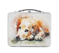 Fabulous Lunch Box Métal Argenté pour Sandwich et Snack - Labrador Blanc Peinture Gros Chien Chill Mignon Relax Art - Boîte à Goûter Aluminium Gamelle Rigide Style Rétro Imprimée en France