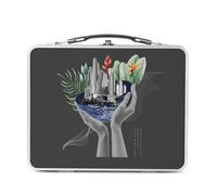 Fabulous Lunch Box Métal Argenté pour Sandwich et Snack - Le monde entre tes main Collage Art Surréalisme - Boîte à Goûter Aluminium Gamelle Rigide Style Rétro Imprimée en France