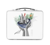 Fabulous Lunch Box Métal Argenté pour Sandwich et Snack - Le monde entre tes main Collage Art Surréalisme - Boîte à Goûter Aluminium Gamelle Rigide Style Rétro Imprimée en France