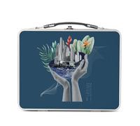 Fabulous Lunch Box Métal Argenté pour Sandwich et Snack - Le monde entre tes main Collage Art Surréalisme - Boîte à Goûter Aluminium Gamelle Rigide Style Rétro Imprimée en France