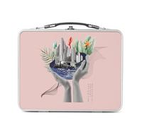 Fabulous Lunch Box Métal Argenté pour Sandwich et Snack - Le monde entre tes main Collage Art Surréalisme - Boîte à Goûter Aluminium Gamelle Rigide Style Rétro Imprimée en France